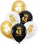 Balony na 18 URODZINY złote czarne białe 30cm 6szt