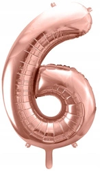 Balon RÓŻOWE ZŁOTO foliowy CYFRA 6 na urodziny jubileusz ROSE GOLD 100cm