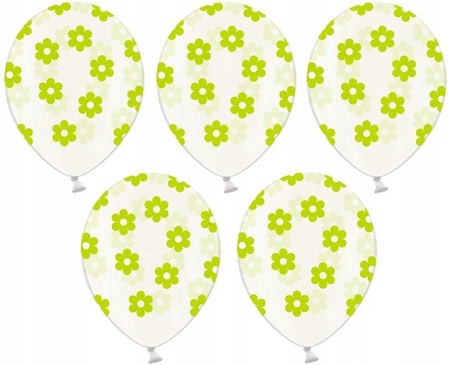 Duże 36cm balony z nadrukiem KWIATKI ZIELONE 5szt