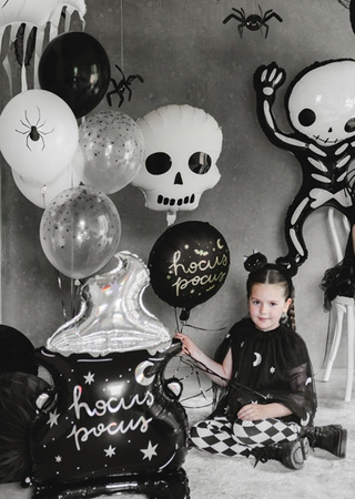 Duży Balon foliowy Czaszka Kremowa Czarna Dekoracja na Halloween 36x41cm