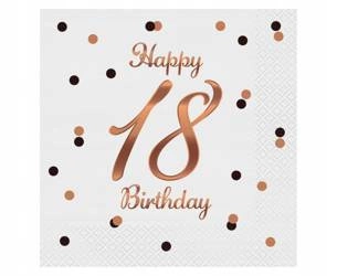 Serwetki Happy 18 Birthday RÓŻOWE ZŁOTO urodziny