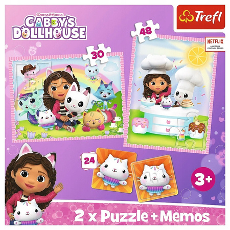 Puzzle 2w1 KOCI DOMEK GABI gra MEMO układanka PREZENT dla dzieci TREFL 3+