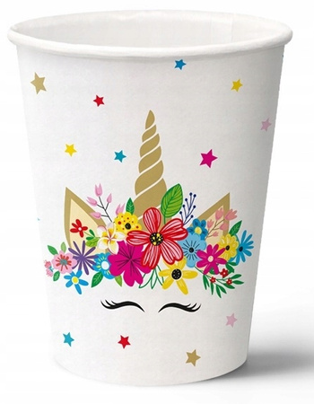 Kubeczki Papierowe Jednorożec na Urodziny Roczek Unicorn Party 250ml 8szt