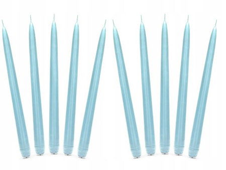 DUŻE Świece stożkowe BŁĘKITNE matowe 10szt 24cm