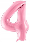 Balon JASNY RÓŻOWY foliowy CYFRA 4 na urodziny pink jubileusz imprezę 100cm