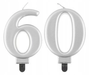 Świeczka SREBRNA cyfra na 60 urodziny tort GLAMOUR
