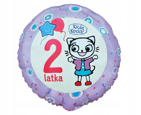 Duży Balon Foliowy Kicia Kocia Dwa Latka na 2 Drugie Urodziny Kotek 46cm