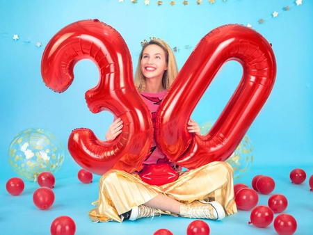 DUŻY balon foliowy Cyfra 2 CZERWONY 100cm urodziny