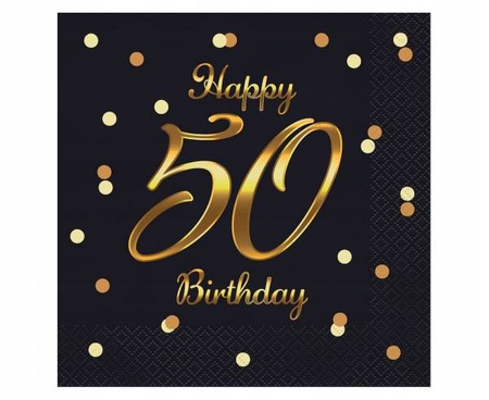 Serwetki Happy 50 Birthday CZARNE na urodziny 20sz