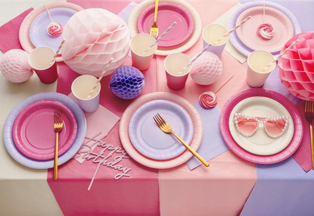 Talerzyki Papierowe Ciemne Różowe na Urodziny Roczek Komunię Ślub 18cm 6szt