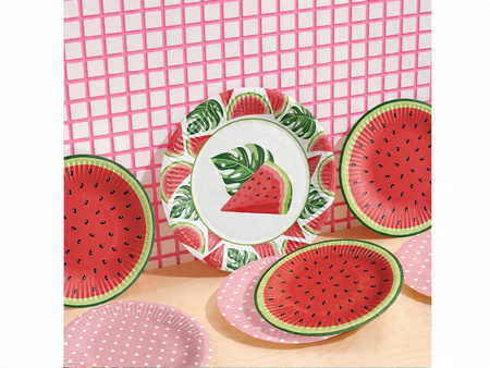 Talerzyki Kolorowe Arbuzy Tasty Watermelons Urodziny Roczek Lato 23cm 8szt