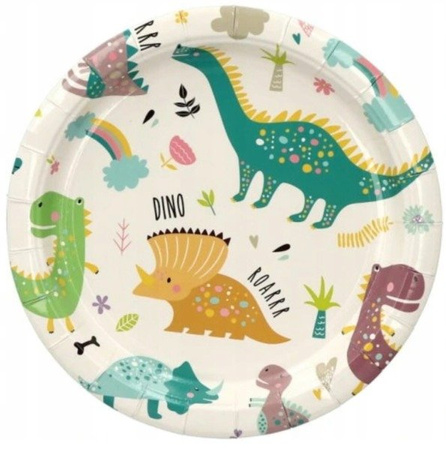 Talerzyki papierowe DINOZAURY 18cm urodzinowe 6szt