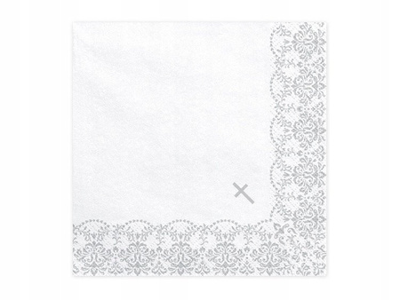 Serwetki komunijne SREBRNY ornament 33x33cm 20szt