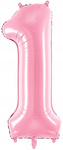Balon JASNY RÓŻOWY foliowy CYFRA 1 na urodziny pink jubileusz imprezę 100cm