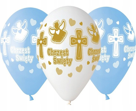 Balony na CHRZEST dla CHŁOPCA Niebieskie Białe 5sz