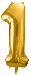 Balon ZŁOTY foliowy CYFRA 1 na urodziny jubileusz rocznicę roczek 100cm
