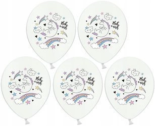 Duże Balony Białe JEDNOROŻEC 36cm 5szt na urodziny