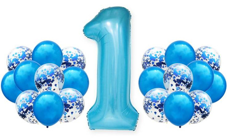 Zestaw NIEBIESKI na 1 URODZINY 100cm balony ROCZEK