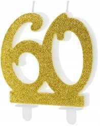DUŻA Świeczka ZŁOTA BROKATOWA na 60 urodziny tort