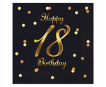 Serwetki Happy 18 Birthday CZARNE na urodziny 20sz