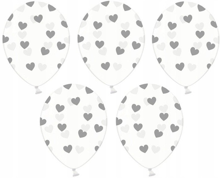 Duże 36cm balony z nadrukiem SERCA SREBRNE 5szt