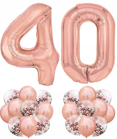 Zestaw RÓŻOWE ZŁOTO na 40 URODZINY 100cm ROSE GOLD
