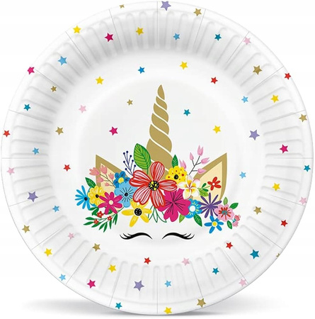 Talerzyki papierowe Jednorożec na Urodziny Roczek Unicorn Party 23cm 8szt