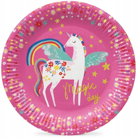 Talerzyki Różowe Jednorożec Urodziny Roczek Party Fairy Unicorn 23cm 8szt