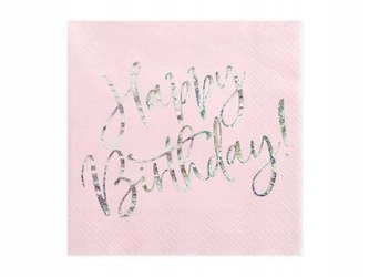 Serwetki HAPPY BIRTHDAY RÓŻOWE papierowe 33x33cm