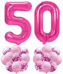 Zestaw RÓŻOWY na 50 URODZINY 100cm balony konfetti