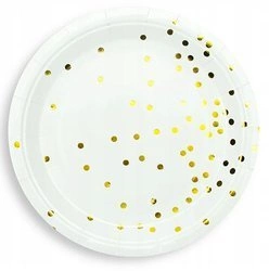 Talerzyki ZŁOTE KROPKI papierowe na urodziny 6szt