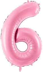 Balon JASNY RÓŻOWY foliowy CYFRA 6 na urodziny pink jubileusz imprezę 100cm