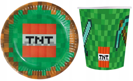 Zestaw PIKSELE talerzyki kubeczki Zielone TNT 12szt