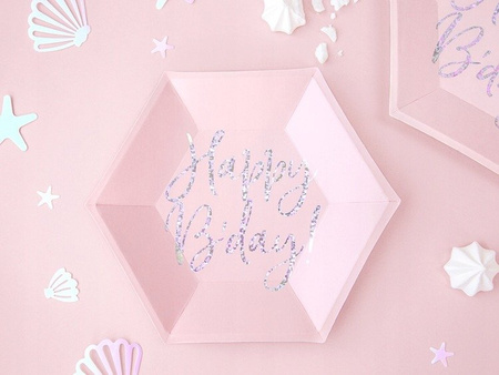Talerzyki HAPPY B'DAY Pudrowy RÓŻ na urodziny 20cm