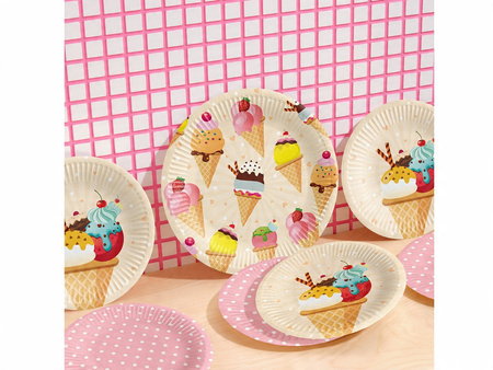 Talerzyki Kolorowe Ice Cream Lody w rożku na Urodziny Roczek Lato 23cm 8szt