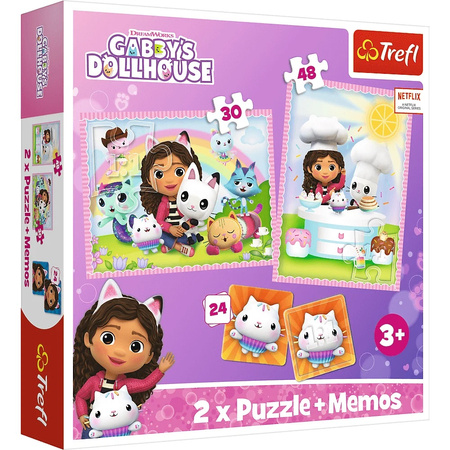 Puzzle 2w1 KOCI DOMEK GABI gra MEMO układanka PREZENT dla dzieci TREFL 3+