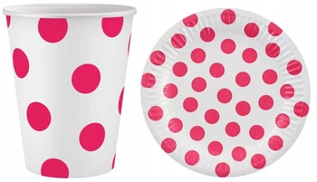 Zestaw MAGENTA GROSZKI Talerzyki Kubeczki 12szt