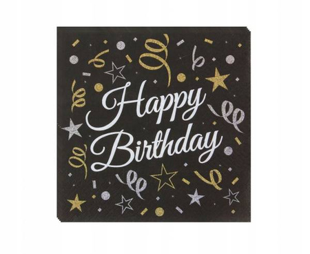Serwetki Happy Birthday CZARNE papierowe 33cm 20sz