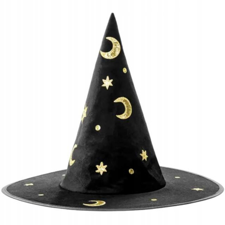 Czapka WIEDŹMY Czarodzieja kapelusz CZARNY czarownicy na Halloween bal 42cm