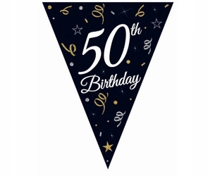 Flagi CZARNE Girlanda na 50 urodziny 50th Birthday