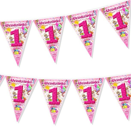 Flagi Girlanda 2m Roczek Urodziny RÓŻOWE 1 jedynki