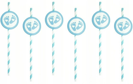 Słomki niebieskie STÓPKI BABY SHOWER urodziny 6szt