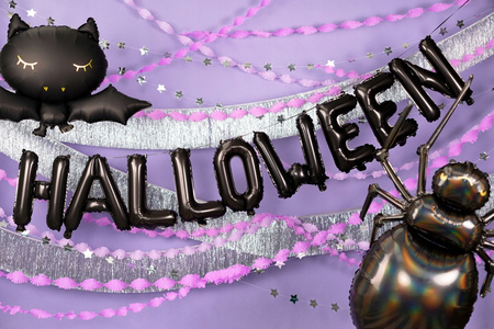 Duży Balon foliowy Czarny HALLOWEEN Napis Baner Girlanda Ozdoba 280x46cm