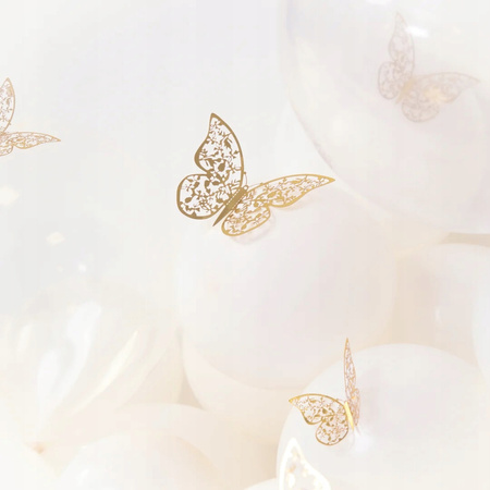 Motylki KORONKOWE ZŁOTE motyle naklejki dekoracja 3D na ścianę balony 12szt