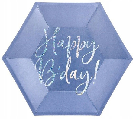 Talerzyki HAPPY B'DAY! granatowe na urodziny 20cm