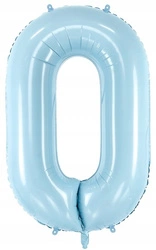 Balon JASNY NIEBIESKI foliowy CYFRA 0 na urodziny jubileusz imprezę 100cm