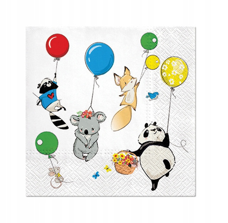 Serwetki ZOO Zwierzątka Baloniki na Urodziny Roczek Animals Party 33cm 20sz