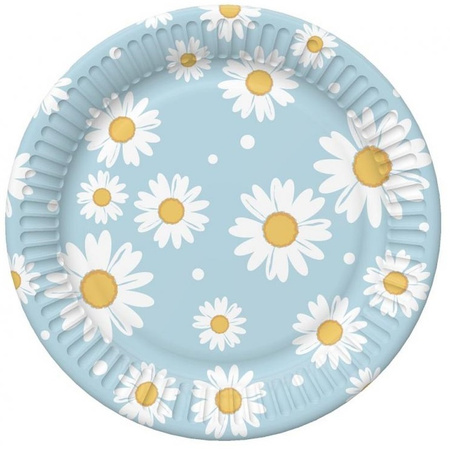Talerzyki Niebieskie Stokrotki Kwiatki na Urodziny Roczek Lato 18cm 6szt