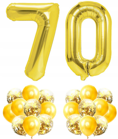 Zestaw ZŁOTY na 70 URODZINY 100cm balony konfetti