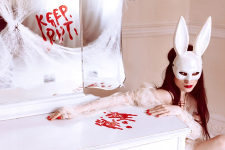 Duże Żelowe Naklejki na Okno KEEP OUT Krwawe Czerwone Dekoracja Halloween